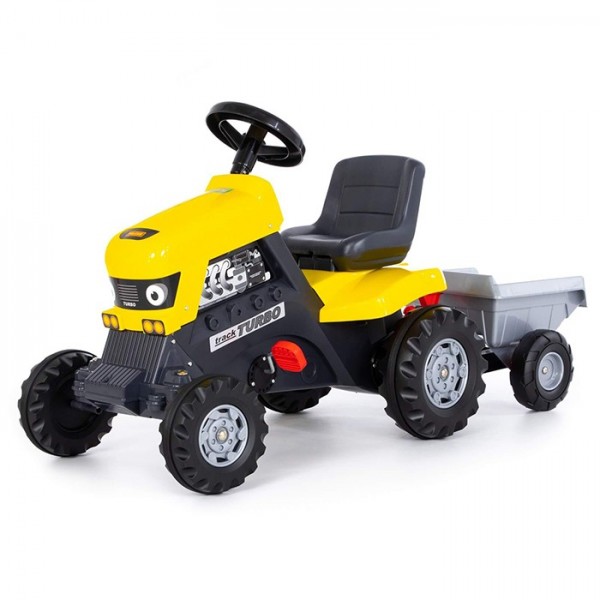 Каталка-трактор с педалями Turbo (жёлтая) с полуприцепом 89328 П-Е /1/
