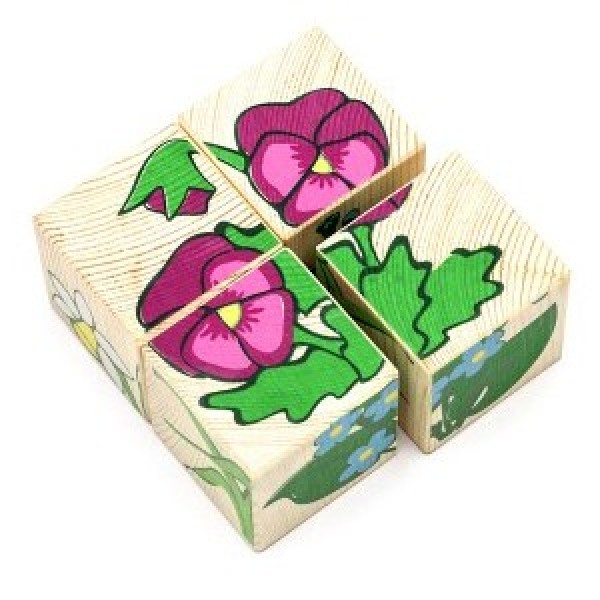 Деревянные кубики 4шт Цветочки 3333-7