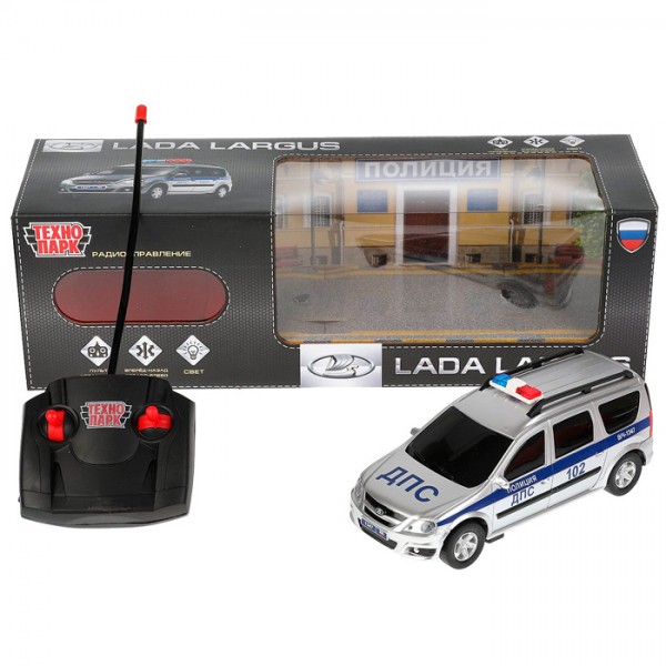 Машина на радиоуправлении LADALARGUS-18LPOL-GY LADA LARGUS ПОЛИЦИЯ 18 см, свет, серебр Технопарк