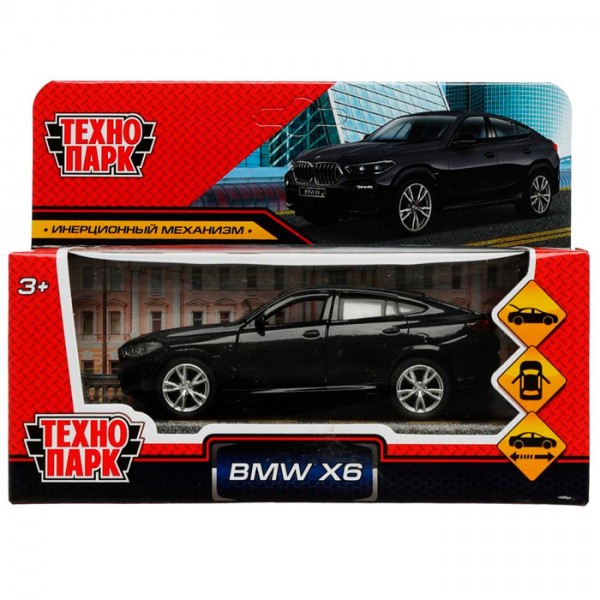 Модель X6-12-BK BMW X6 длина 12 см, двери, багаж, инер, черный Технопарк в коробке