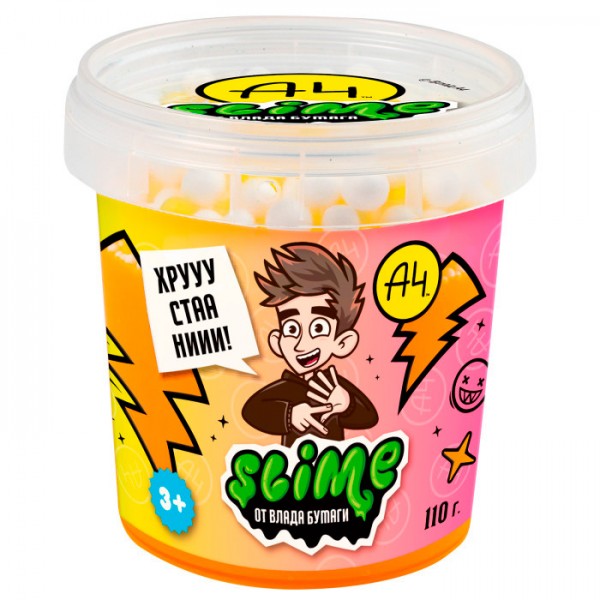 Лизун Slime Crunch-slime желтый 110 г. Влад А4 SLM059