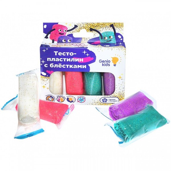 Набор для творчества Тесто пластилин 4 цвета с блестками ТА1087 /Genio Kids
