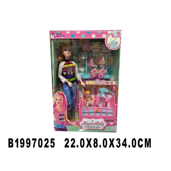 Кукла 300-25JX мама с малышом и аксесс. в коробке