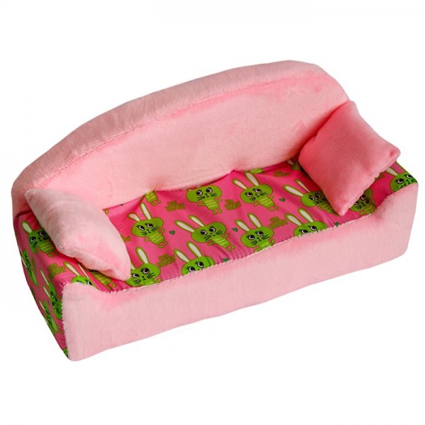 Мебель мягкая Диван,2 подушки Кролики розовые с розовым плюшем НМ-002/1-31