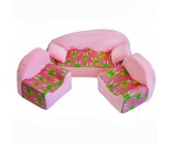 Мебель мягкая Диван+2 кресла+2подушки Кролики розовые с розовым плюшем НМ-002/2-31