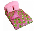 Мебель мягкая Кровать,2 подушки,одеяло.Кролики розовые с розовым плюшем НМ-003-31