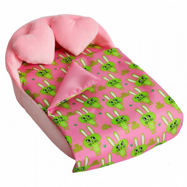 Мебель мягкая Кровать,2 подушки,одеяло.Кролики розовые с розовым плюшем НМ-003/4-31