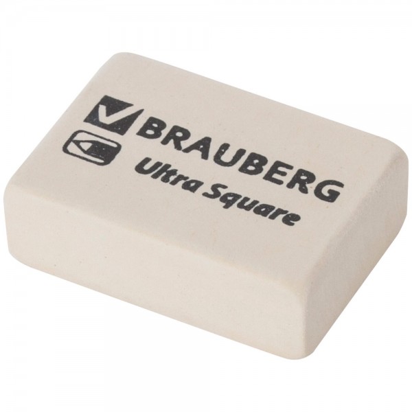 Ластик BRAUBERG Ultra Square 26х18х8мм, белый, натуральный каучук 228707