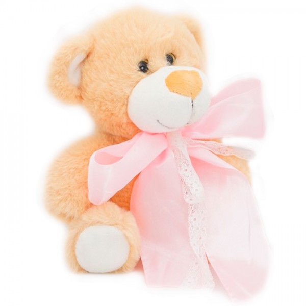 Медвежонок Сильвестр золотой с розовым атласным бантом, 20/25 см с шариками для мелкой моторики 0913120-14