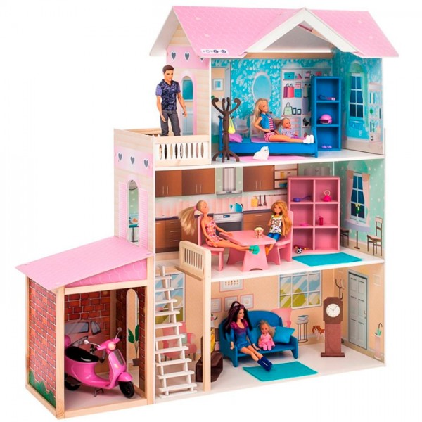 Дом кукольный Розали Гранд с мебелью 11 предметов в наборе и с гаражом, для кукол 30 см PD318-11