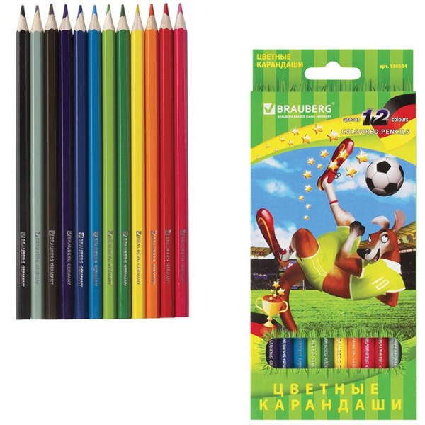 Карандаши цветные 12 цветов Football match 180534 Brauberg