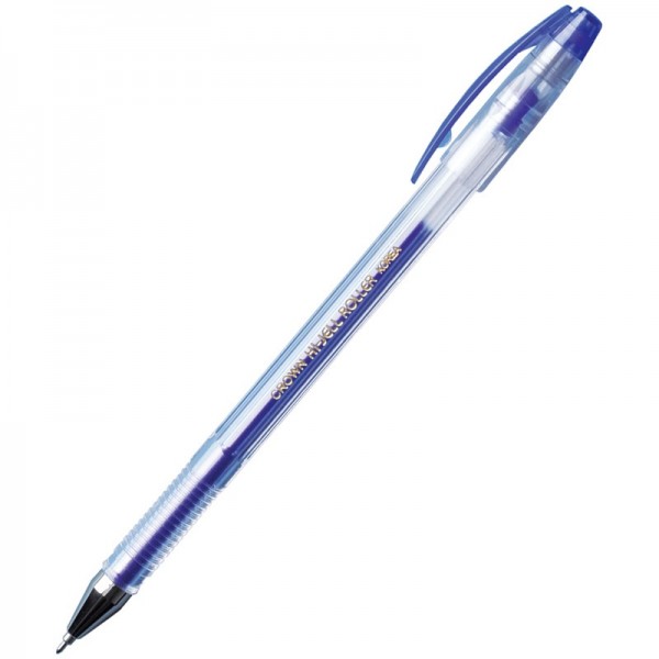 Ручка гелевая синяя 0,5мм Crown Hi-Jell Grip игольчатый стержень HJR-500NB